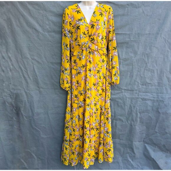 Lulus Thrive Together Yellow Floral Maxi Dress Long Sleeves Size M Gauzy Ruffled - Picture 1 of 5